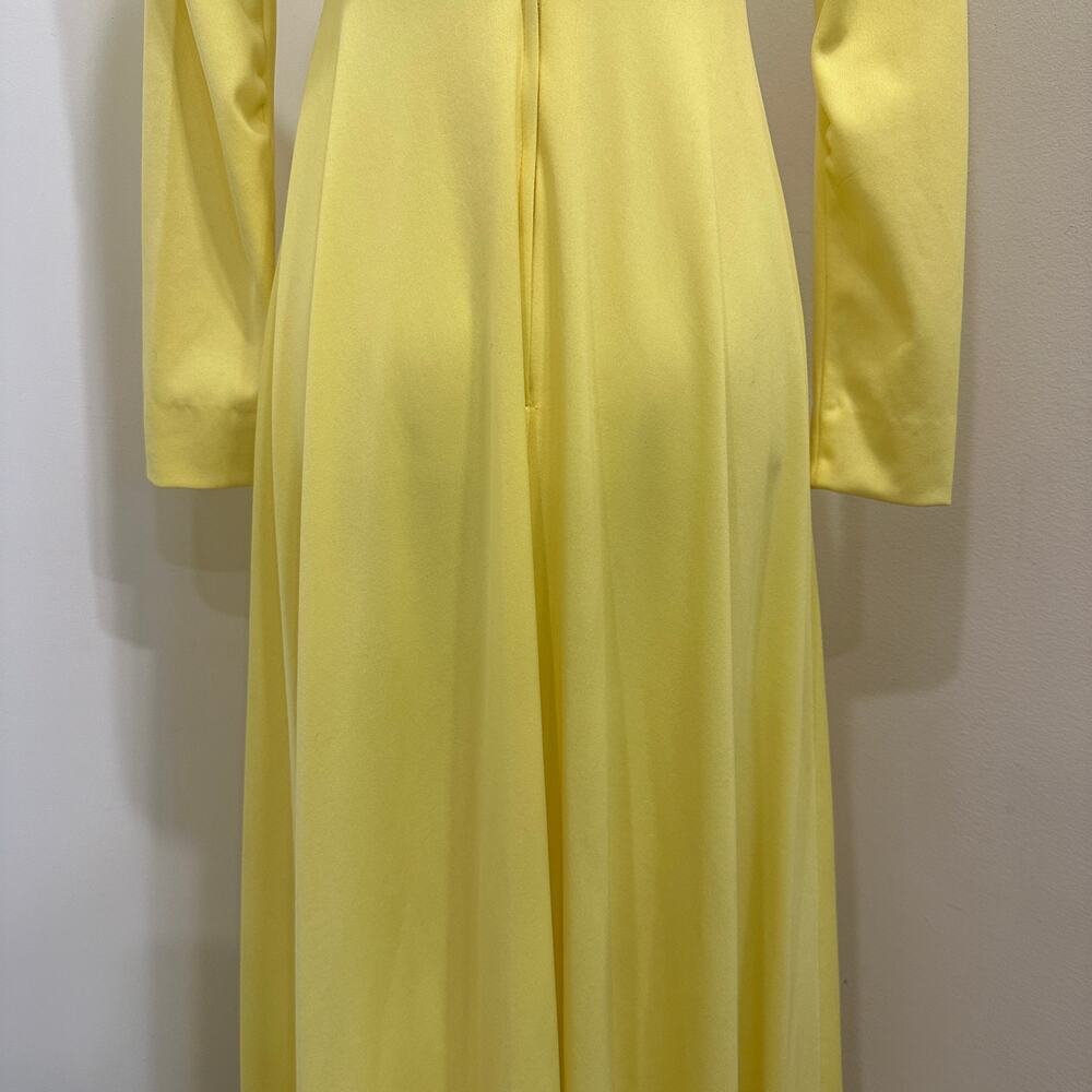 Vintage 1970s Victorian Edwardian Revival Yellow Lace Neck Maxi Dress Costume XS - Picture 10 of 16